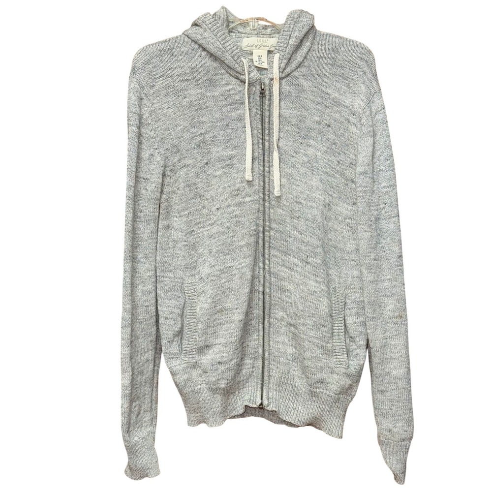 H&M Mens Grey Full zip Hooded Cotton Knit Sweater Sz M Pockets Preppy Minimalist